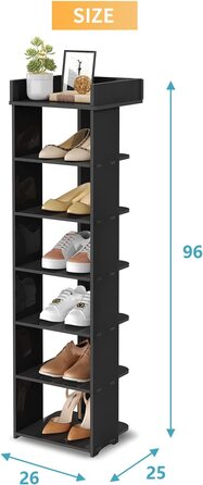 Полиця для взуття Dripex з n, вузька полиця для взуття, регульована підставка для взуття, багатофункціональна підставка для передпокою, передпокою, спальні, кухні (Чорний, 7 полиць)