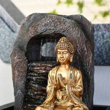 Джерело води Zen'Light Dao від Zimmerbrunnen: Будда, LED-підсвітка, для медитації та релаксації. Декор Фен-Шуй, висота 26 см, горіх