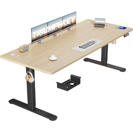 Регульований стіл висотою 200x80 см з USB-портом, 3 режими пам'яті, антиколізійна система, комп'ютерний стіл, горіх+чорний