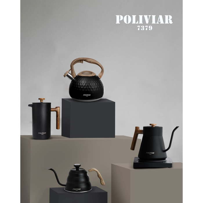 Сучасний індукційний чайник Poliviar, Чайник зі свистком з нержавіючої сталі, Чайник для всіх конфорок, чайник з дерев'яною ручкою, чайник для чаю та кави, Макс. 3 л, зелений колір рівнин (JX2020-SB30-RU) (Diamond-black Ti)