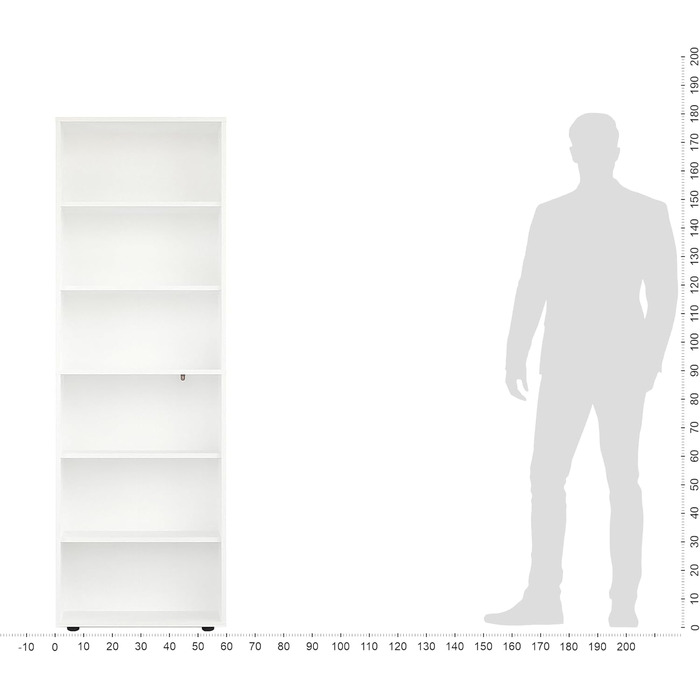 Полиця шириною 80 см - Етажерка з 6 рівнями, регульована по висоті, 80x180x24 см, Біла
