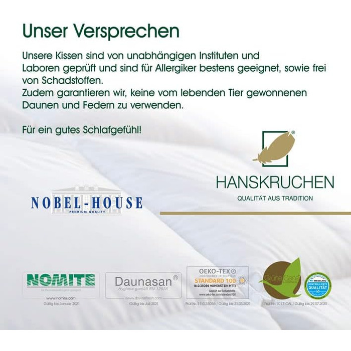 Розкішна подушка Hanskruchen Nobel House, 70 пір'я / 30 пух, 40 x 80 см