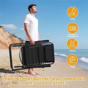 Розкішна розкладна шезлонг Yaheetech для саду, балкону та пляжу з подушкою та тримачем для напоїв (Чорний)