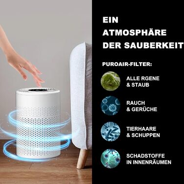 Повітряочисник для спальні KJ1-6 з HEPA H13 фільтром, активованою системою вугільного фільтра, функцією ароматерапії, 360° циркуляцією повітря, нічним світлом та тихим режимом