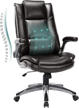 Офісний крісло Colamy з шкіри, висока спинка, комп'ютерне крісло з підлокітниками, регульоване нахил, ергономічний поворотний стілець для дорослих, роботи, навчання