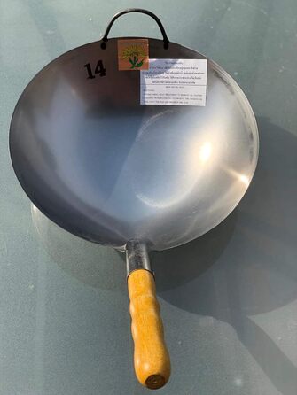 Сковорода-Вок з Таїланду з дерев'яною і металевою ручкою - для гастрономії-кругле дно Підходить тільки для газових плит (36 см)