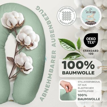 Подушка для вагітних та годування sei Design XXL 190x35 см, ергономічна подушка для сну з чохлом з органічної бавовни муслін (м'ятна)