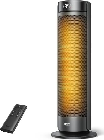 Електричний обігрівач Dreo 23 дюйми (58 см) – 2000 Вт, тихий, з пультом, таймером, осциляцією, 5 режимів, PTC кераміка, для великих приміщень, офісу (чорний)