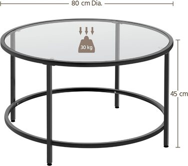 Журнальний столик Yaheetech Круглий журнальний столик з регульованими захисними ніжками Журнальний столик Стіл для вітальні в каркасі із загартованого скла та металу Сучасний скляний стіл для вітальні/балкона, 80 80 45 см Чорний