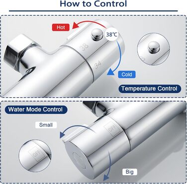 Змішувач для ванни з термостатом, накладний, хром, латунь, з кнопкою безпеки 38°C, для ванни, водопровідний кран, термостат для душу (2 отвори)