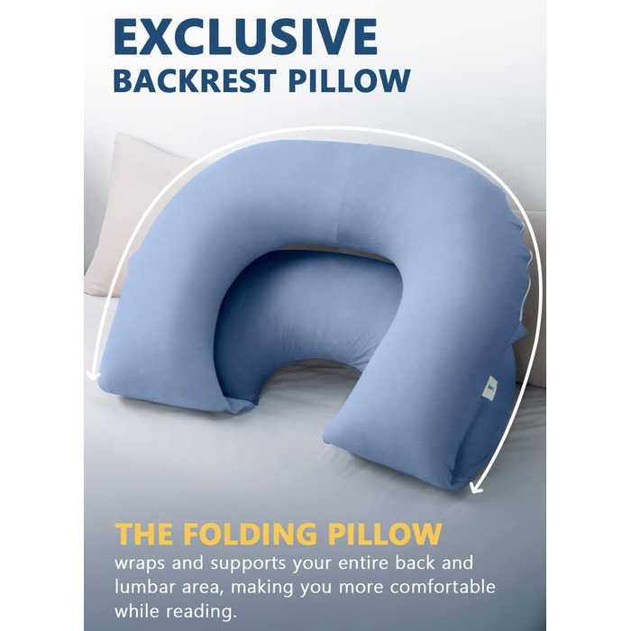 Подушка для читання INSEN, спинка для сидіння в ліжку, для читання, відпочинку, медсестер, дорослих, мам та дітей, для пресування живота в ліжку (охолоджуюча бавовна, блакитна, базова)