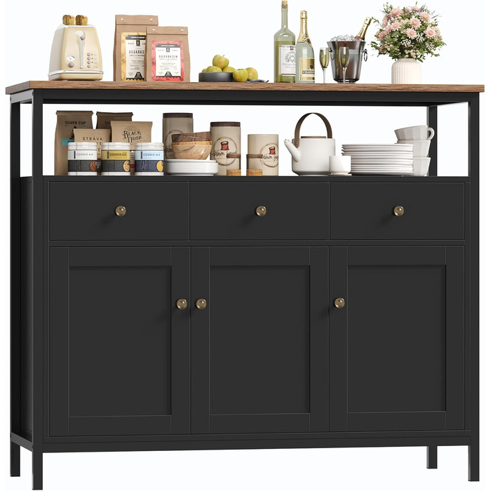 FirFurd Комод-тумба у вітальню, кухню, їдальню. Білий комод з 3 висувними ящиками та 3 дверцятами, регульована полиця, 108x38x98,5 см