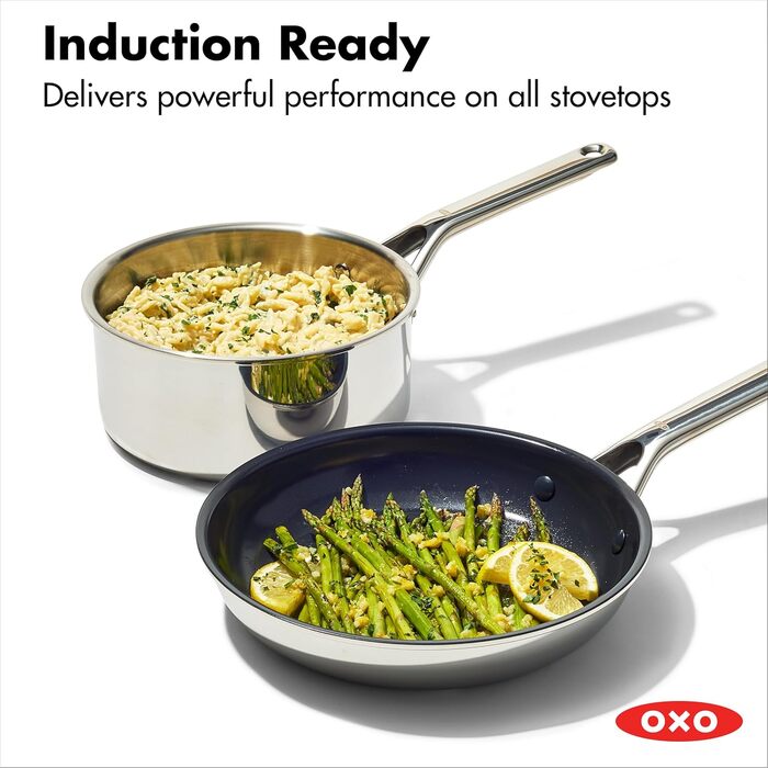 Набір кухонного посуду OXO Agility Tri-Ply 13 предметів: каструлі, сковорідки, нержавіюча сталь, індукційне дно, антипригарне покриття без PFAS
