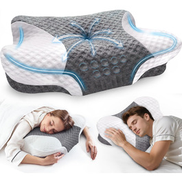 Ортопедична подушка для шиї з Memory Foam - ергономічна подушка для голови проти болю в шиї, регульована за висотою для тих, хто спить на боці, з дихаючим чохлом для здорового сну, білий, 60 x 35 см