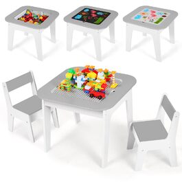 Дитячий стіл та стільці Clevich: комплект з місцем для зберігання, 2 стільці, двосторонній стіл для малювання та будівельна пластина, сірий