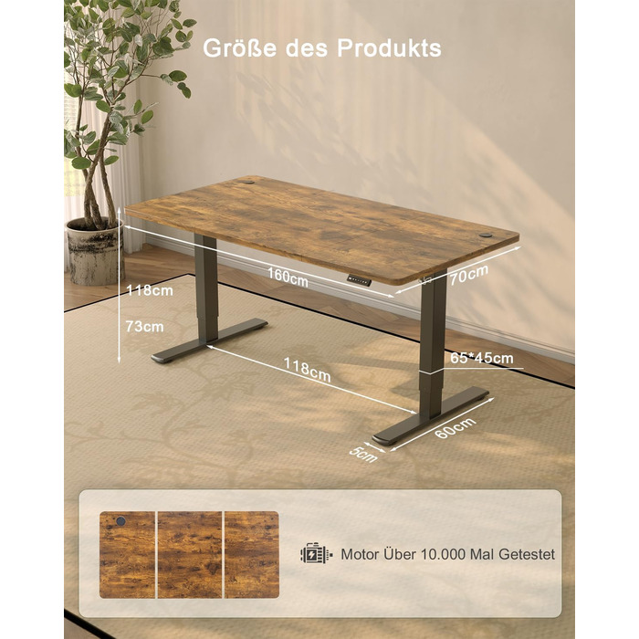 Електричний стіл JUMMICO з USB-портом, 160 x 70 см, регулювання висоти, стоячий/сидячий, коричневий