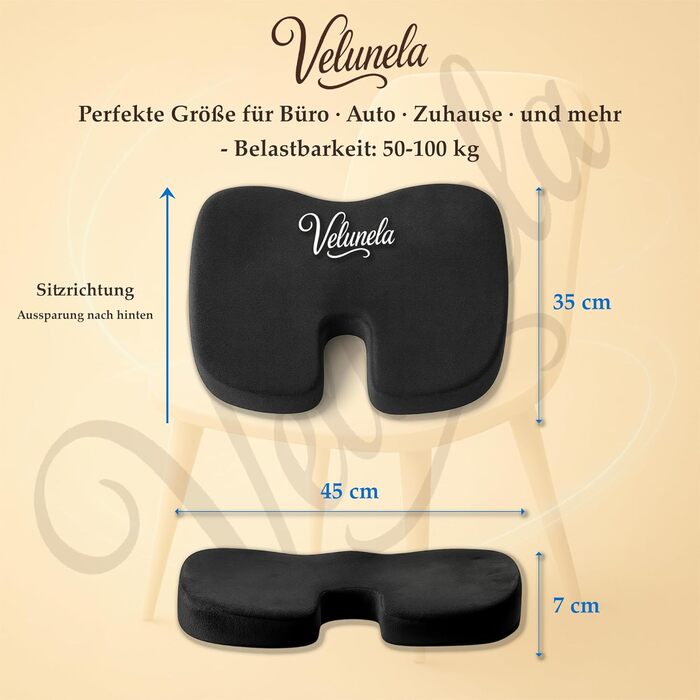 Гелеве сидіння з піною Memory Foam, сертифіковане IGR – ергономічна подушка для офісу, авто та дому (чорний)