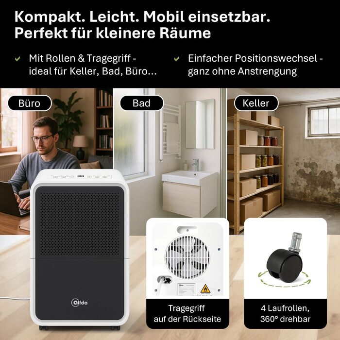 Електричний осушувач повітря AEF2000 - 20 л/день, до 30 м², тихий, з автовимкненням, гігростат, сенсорне дисплеї - для спальні та ванної кімнати