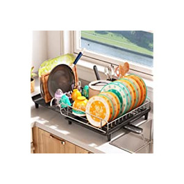 Сушарка для посуду SAYZH, розширювана сушарка для посуду великої ємності зі знімним тримачем для столових приладів, поворотна