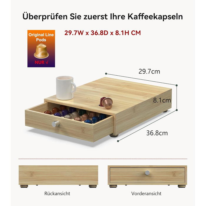 Організатор для капсул Nespresso та Lavazza, бамбук, на 48 капсул. Підставка під кавомашину