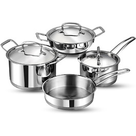Набір кухонного посуду Vinod Classique Deluxe з нержавіючої сталі, 7 предметів: казан, сковорода, каструля з ручкою, соусник, кухонні аксесуари, індукційне дно, 2 роки гарантії
