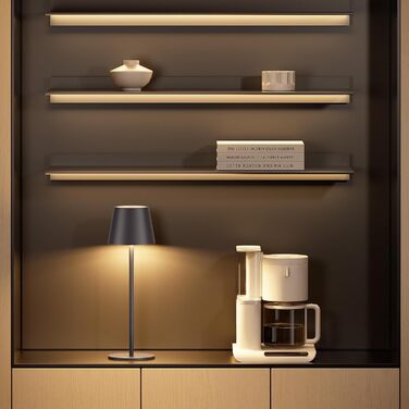 LED-лампа K-Bright: 4 шт., диммер, акумулятор, бездротова, 36.5 см, перезаряджувана, 2700K, тепле світло, USB-C, IP54, пісочний (антрацит)