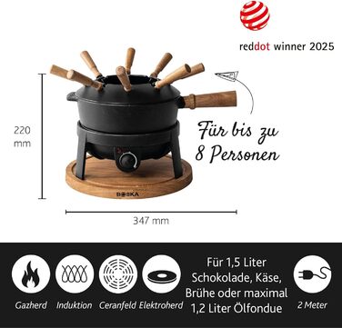 Електричний Фондю-сет Boska 2.3L з регулюванням температури - для сиру, шоколаду, гарячого супу та м'яса (з нержавіючої сталі та чавуну)