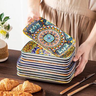 Набір тарілок Vancasso SIMI прямокутні, 6 шт. Порцелянові тарілки для сервірування, десертні, на 6 осіб, 24.7 x 14.2 см