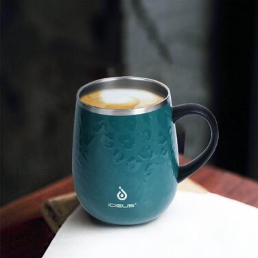Кружка для кави та чаю Ideus 470 мл з подвійними стінками, нержавіюча сталь, з нековзним ручним тримачем та кришкою-висувним модулем (Трав'яний зелений)
