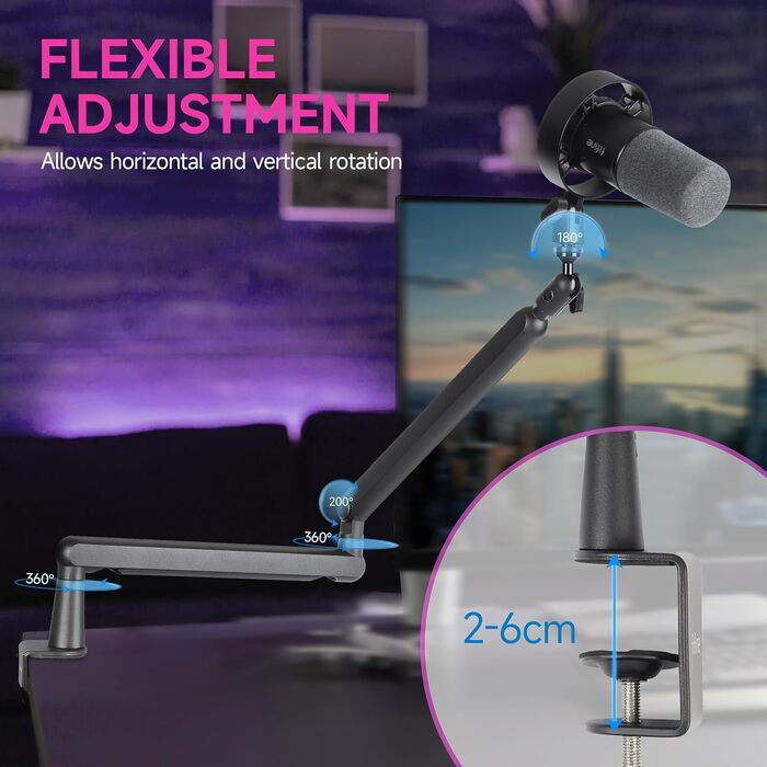 FIFINE XLR мікрофон з регульованою підставкою, USB динамічний мікрофон для PC, стримінгу, запису подкастів та студії (AM8+BM88)