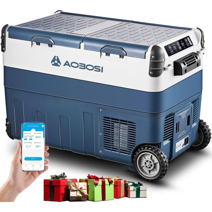 Холодильник автомобільний AAOBOSI Kompressor 40L з двозонним охолодженням (-20°C до 20°C), 12V/230V, для авто, вантажівок, човнів, кемпінгу та риболовлі, блакитний