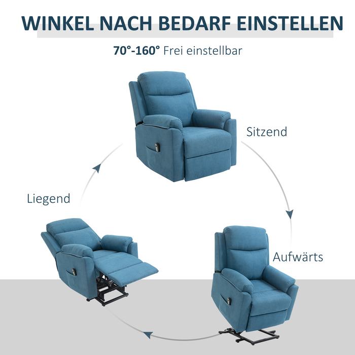 Крісло для електричного телевізора HOMCOM Recliner з допоміжним засобом для літніх людей, функцією відкидання та сну, білизна Look Blue 83x89x102см