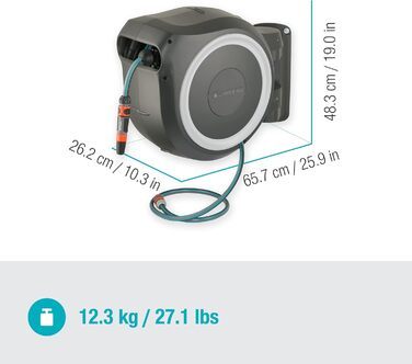 Набір для поливу Gardena RollUp L 30 м: гнучкий шланг для великих садів, поворотна коробка, з шлангом 30 м та монтажними аксесуарами (18625-20) (Білий, з розпилювачем)