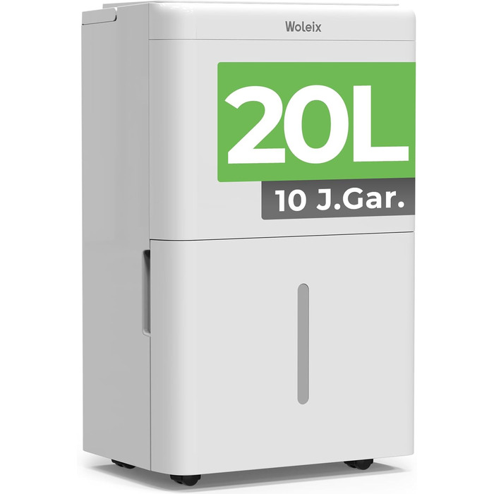 Електричний осушувач повітря Woleix 20L: для підвалу, кімнат до 150м³, тихий (39dB), з таймером, фільтром та шлангом 1м, гарантія 10 років (2 шт.)