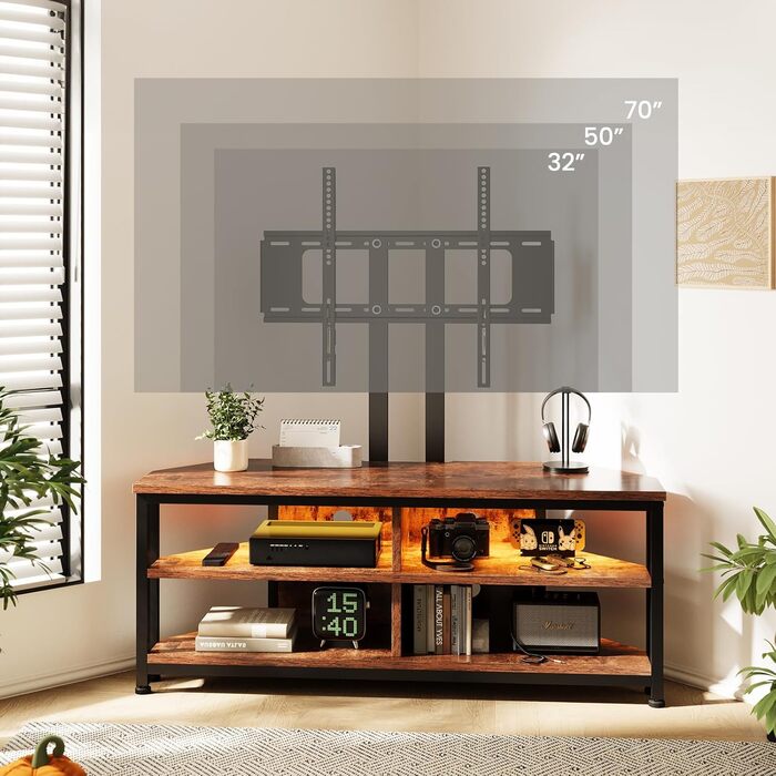 Тумба під ТВ Dripex з LED-підсвічуванням, кутова, 106x45.5x36 см, коричнева