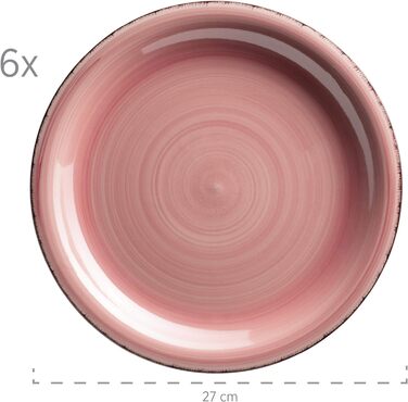 Набір вінтажного посуду 30шт на 6 персон Керамічний обідній сервіз з ручним розписом Керамограніт (рожевий)