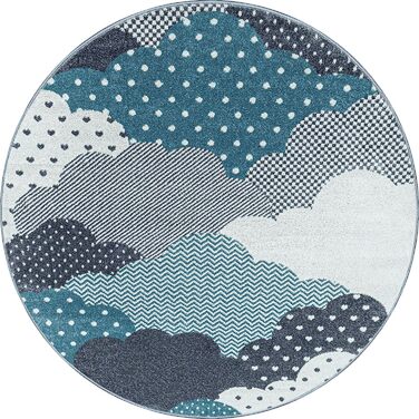 Дитячий килимок з ефектним малюнком у вигляді хмар, прямокутної форми, синього і сірого кольорів, зручний у догляді, для дитячої, ігрової, дитячої кімнат, Розмір (160 см круглий)