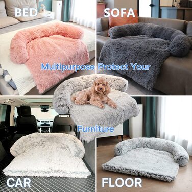 Плюшеве ліжко для собак MoonxHome з поролоновою підкладкою для шиї, плюшеве ліжко для домашніх тварин для собак середнього розміру, універсальний чохол для меблів для домашніх тварин, чохол для дивана-ліжка, придатний для машинного прання темно-сірий сере