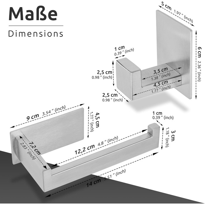 Тримач для туалетного паперу 2 шт. гачок для рушників без свердління, набір для ванної кімнати Самоклеючі матові аксесуари для ванної кімнати - нержавіюча сталь 304, вішалка для рушників тримач туалетного паперу