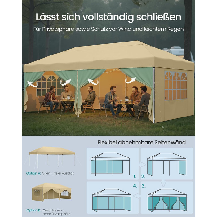 Павільйон SONGMICS 3x3 м, розкладний, для саду, відпочинку, вечірок, захист від сонця та дощу, портативний, бежевий