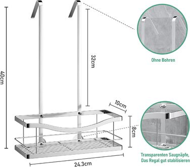 Підвісна душова полиця Bestdon, підвісна душова полиця без свердління для душової сітки, душовий кошик Душова підвісна полиця з нержавіючої сталі, матове срібло