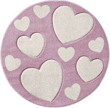 Таракарпет дитячий килимок для дівчаток милі сердечка кремово-рожевий (120x120 см круглий, фіолетово-кремовий)