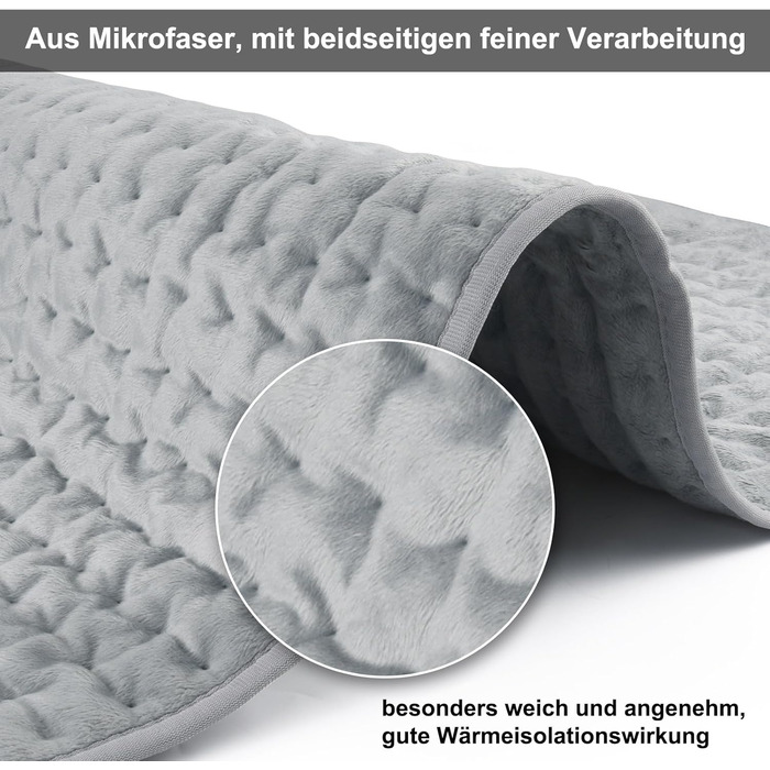 Електричне грілка для тіла 84x43 см з таймером, м'який фланнель для спини, шиї, плечей, сірий