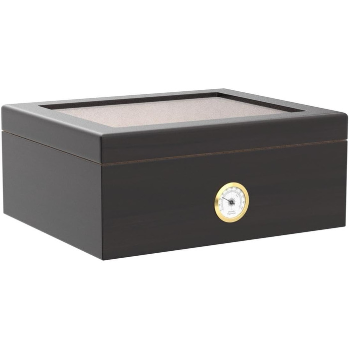 Вологостійкий вологомір для сигар, дерев'яний ящик для сигар з іспанської кедру, вологомір, роздільники, аксесуар для сигар, подарунок для чоловіків (30-50 сигар), чорний