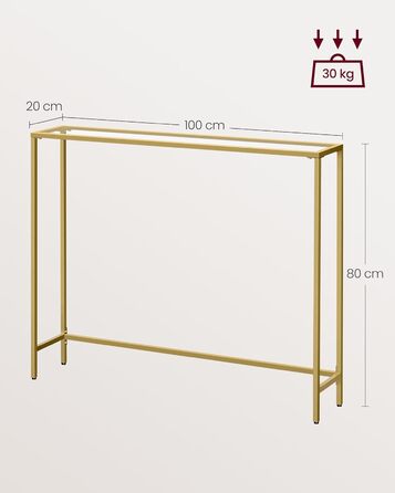 Журнальний столик із загартованого скла - світле золото + прозорий / 20 x 100 x 80 см