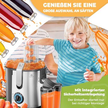 KESSER® Електрична центрифужна соковитискачка для фруктів та овочів з нержавіючої сталі 1100W, велика завантажувальна трубка, 3 швидкості, сірий/срібний колір