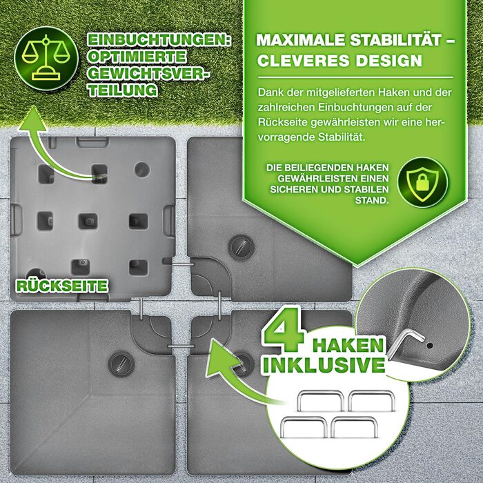 Сонцезахисний стійка Tillvex® на 90 літрів / 120 кг - 4 частини для парасольки, з металевим з'єднувачем. Можна заповнювати водою або піском. Стійка для парасольки Ampelschirmständer, вологостійка (Антрацит)