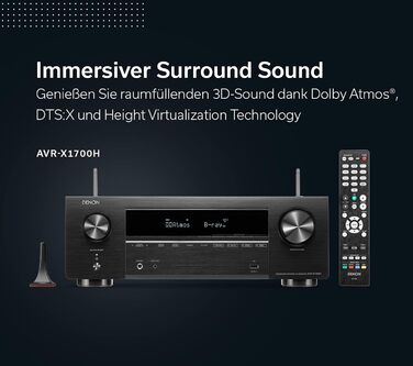 Канальний AV-ресивер Denon AVR-X1700H, Dolby Atmos, 8K HDMI, Bluetooth, Wi-Fi, Alexa, Чорний, 7.2-