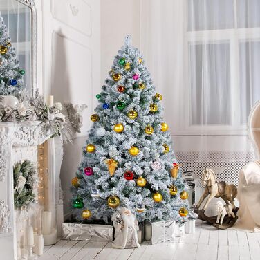 Штучна ялинка Yaheetech зі снігом 183 см (діаметр 120 см), 820 гілок, з металевим підставкою, швидкий монтаж, складана конструкція для Нового року