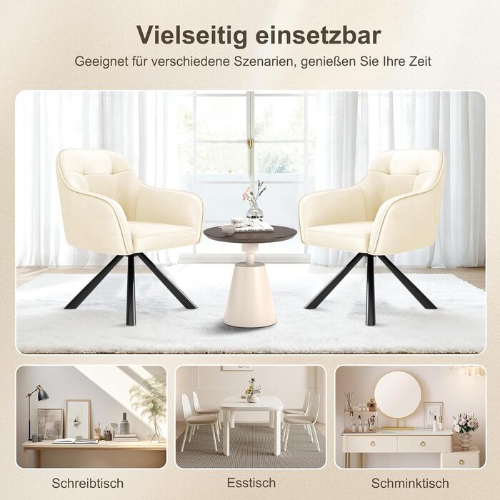 YOUDENOVA Крісла для обідньої кімнати, 360° обертання, з підлокітниками, оксамитові, для обідньої, кухні, вітальні та офісу, набір 2 шт. (Off-white)